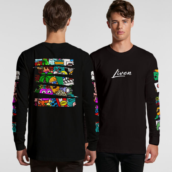 Doodle 3 Unisex Long Sleeve Shirt (Black, Pink) Thumbnail