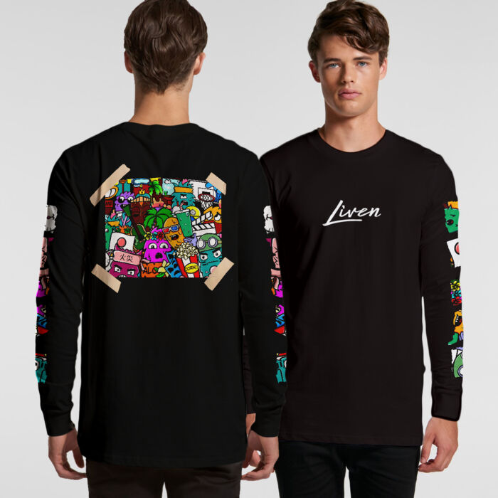 Doodle 5 Unisex Long Sleeve Shirt (Black, Pink) Thumbnail