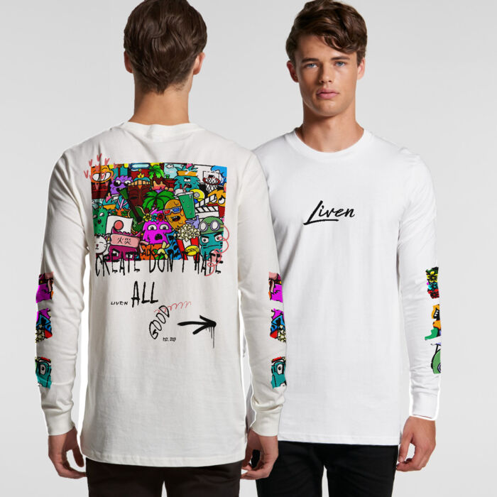 Doodle 9 Unisex Long Sleeve Shirt (White, Pink) Thumbnail