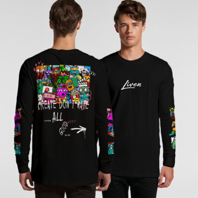 Doodle 9 Unisex Long Sleeve Shirt (Black, Pink) Thumbnail