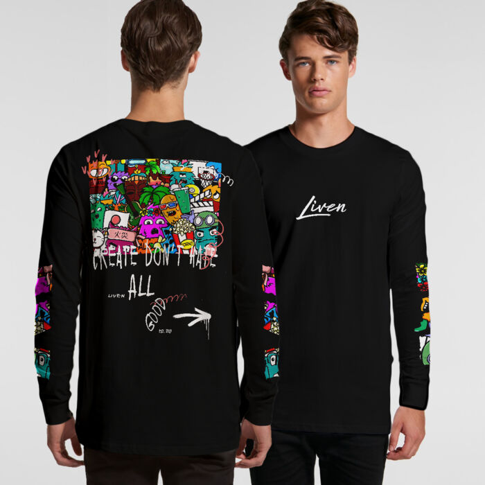 Doodle 9 Unisex Long Sleeve Shirt (Black, Pink) Thumbnail